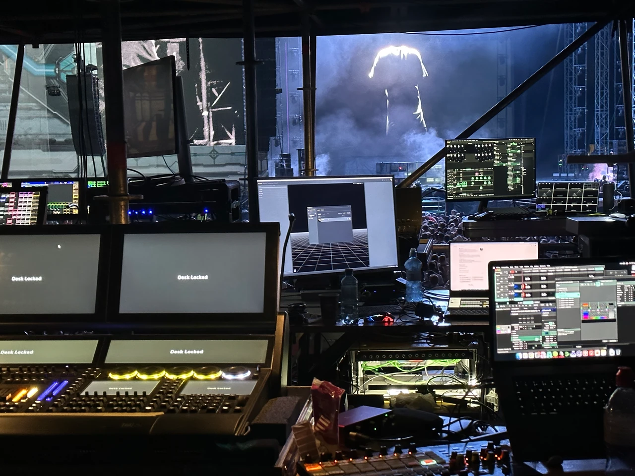 Monitors and control desks in the video control area – FREQUENCY FESTIVAL, Sankt Pölten, Austria