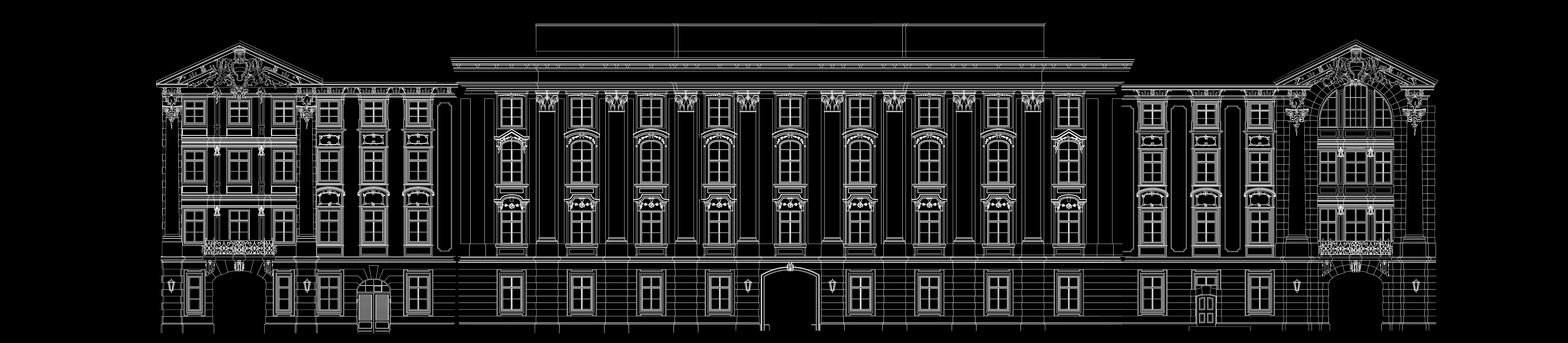 Fassadenzeichnung der Hofburg Innsbruck für die Projection-Mapping-Show Mountmagic
