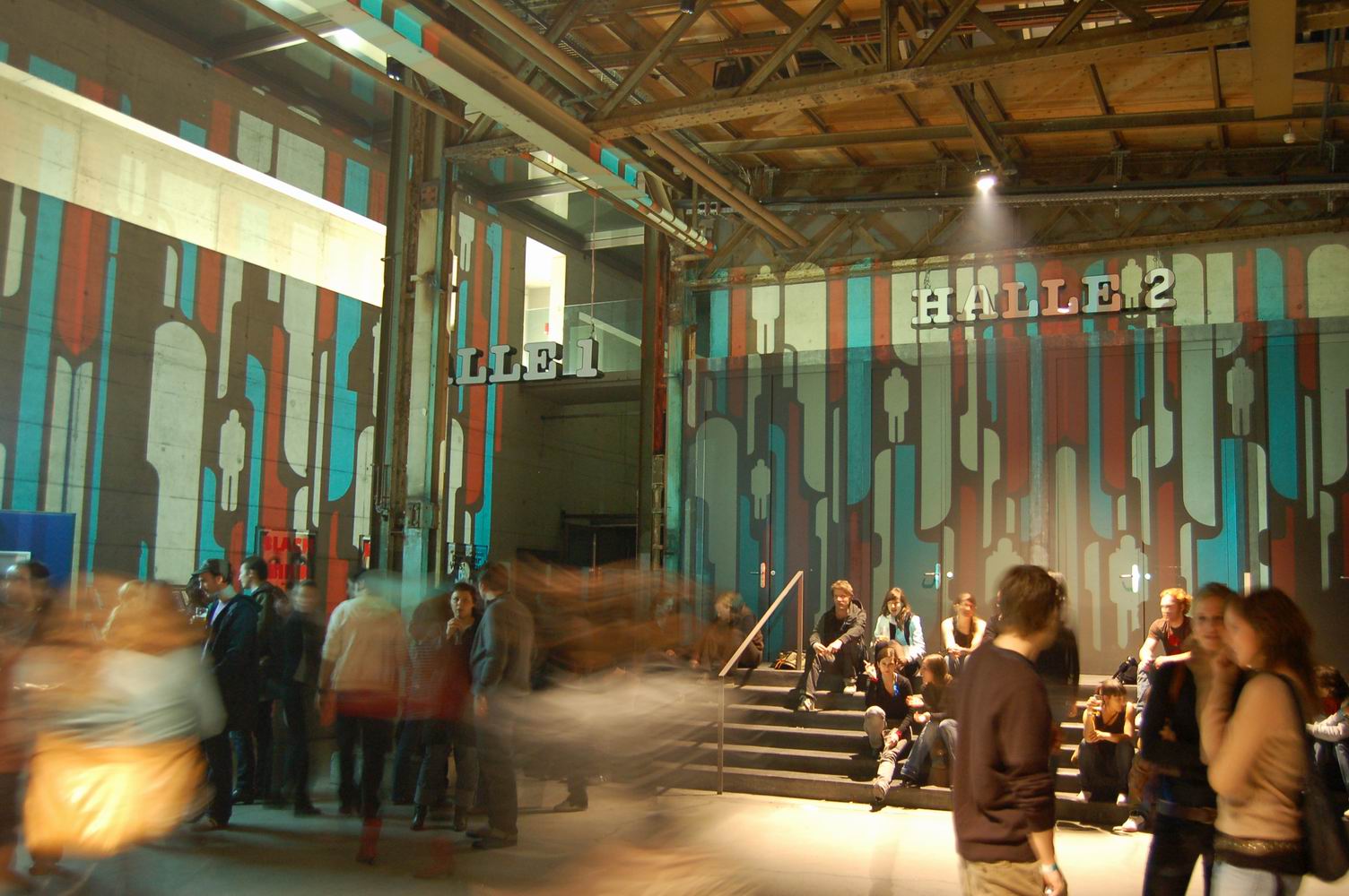 Colourful striped imagery projected around the hall walls – Nokia Trends - Zürich, Schiffbau, Zürich, Switzerland