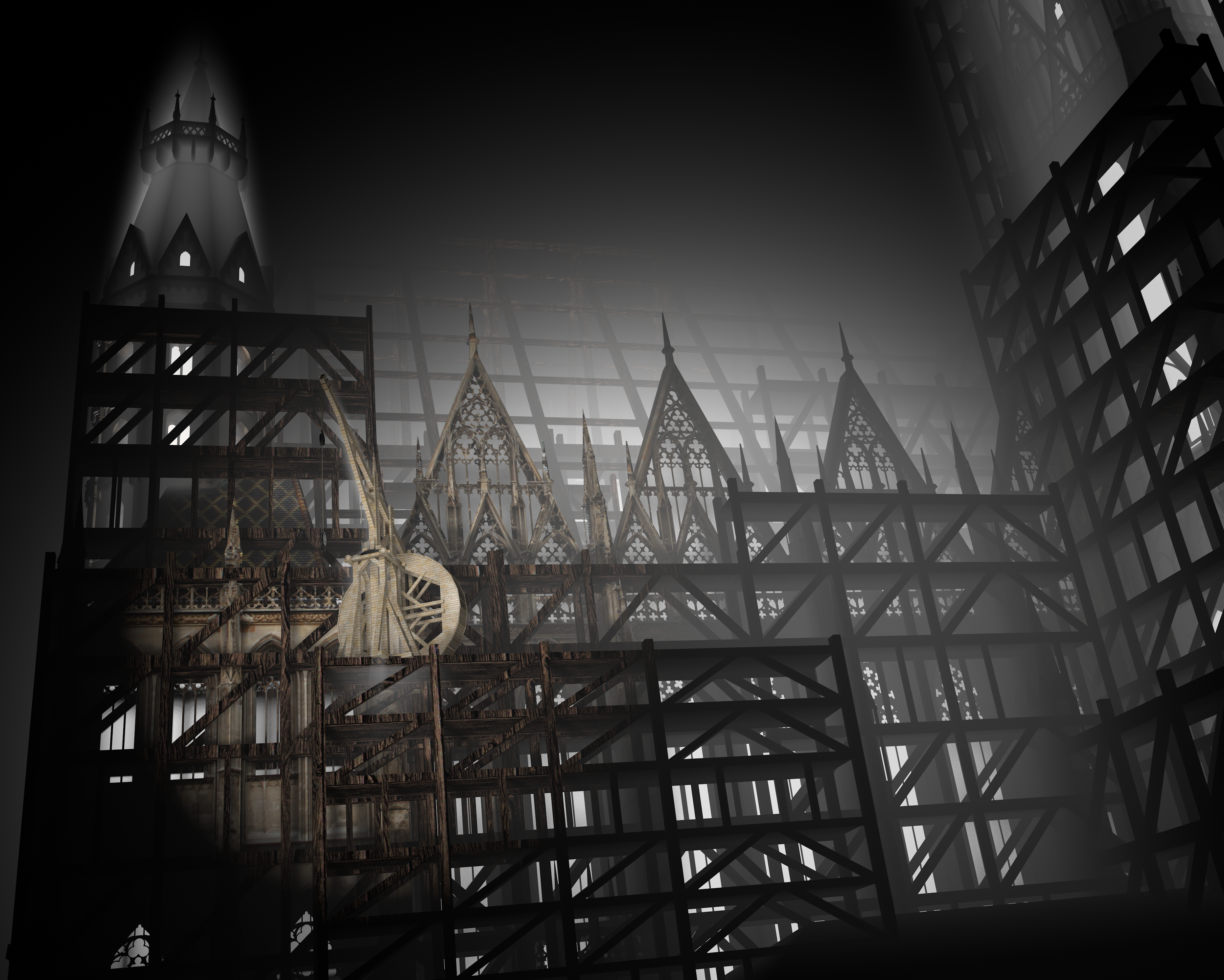 Bühnen- und Gerüstaufbau vor der Kirchenfassade – AUSTRIA FOR LIFE, Stephansdom, Wien, Österreich