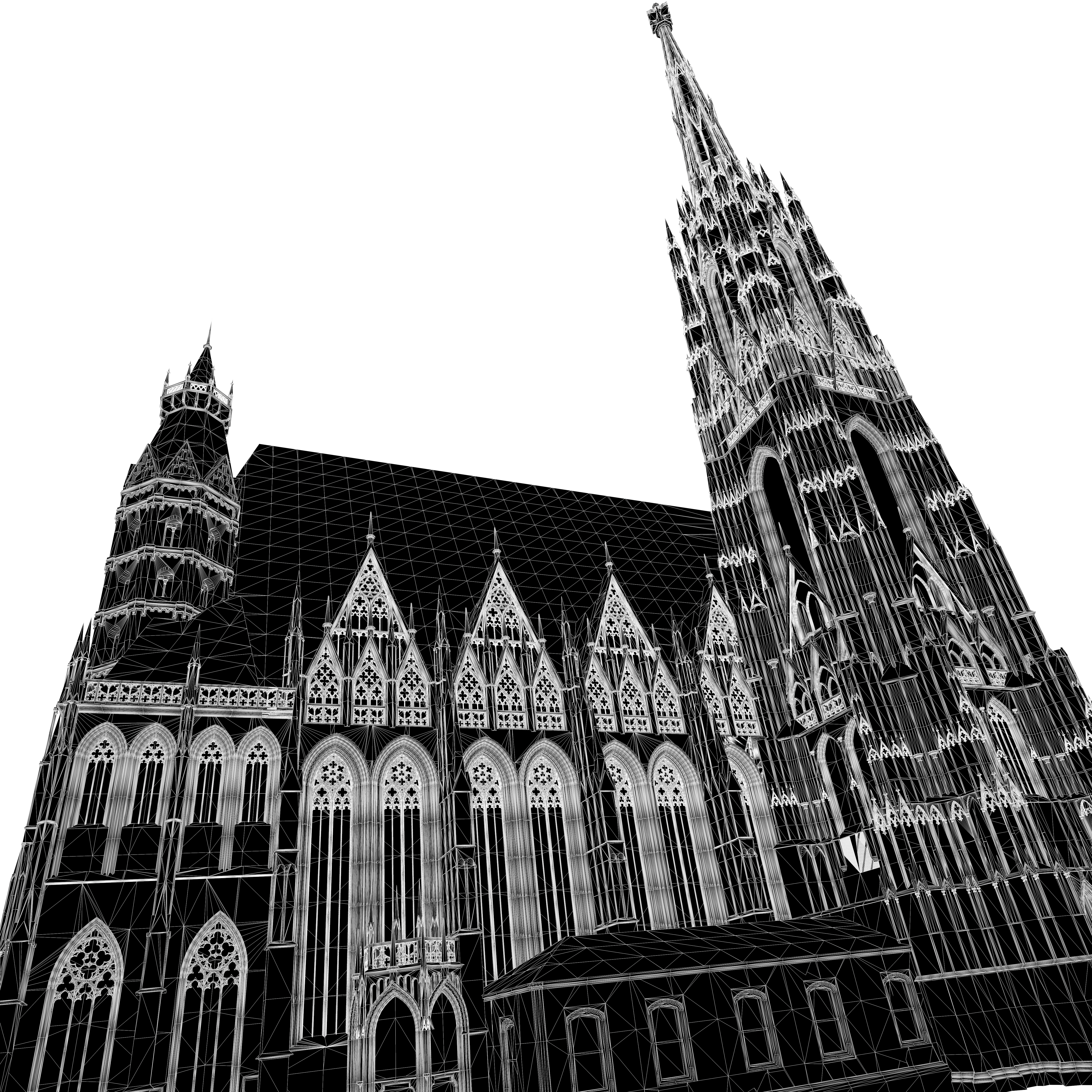 Weiße architektonische Konturprojektion auf die Domfassade – AUSTRIA FOR LIFE, Stephansdom, Wien, Österreich